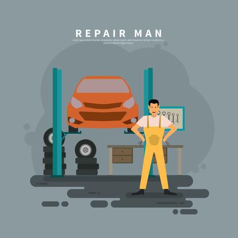 Reparador en la ilustración de servicio de coche vector