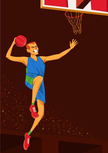 Exagerado jugador de baloncesto Slam Dunk vector