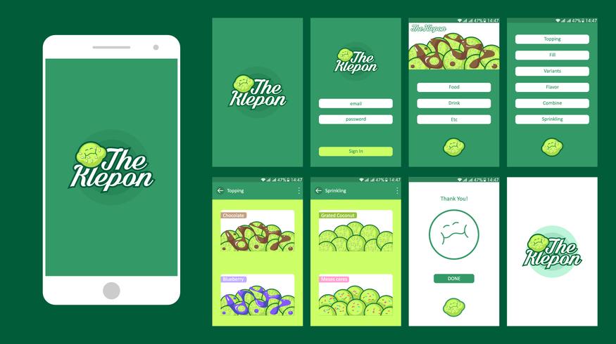 La aplicación móvil Klepon Online Food Shop UI Vector gratis