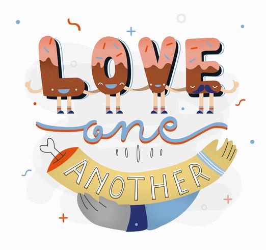 Funny Character Love One Another Typography vector