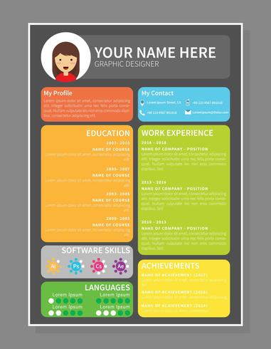 Colourfull Graphic Designer Resume Template vector