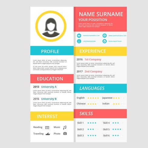 Flat Color Full Cv O Compania De Curriculum Vitae 1809 Vector En Vecteezy
