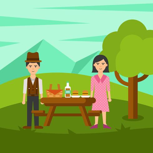 Family Picnic in Nature Vector - Download Free Vector Art, Stock Graphics & Images