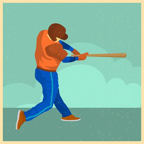 Ilustración de vector de jugador de béisbol plana vintage