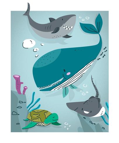 Cute Underwater Critters Vector Illustration