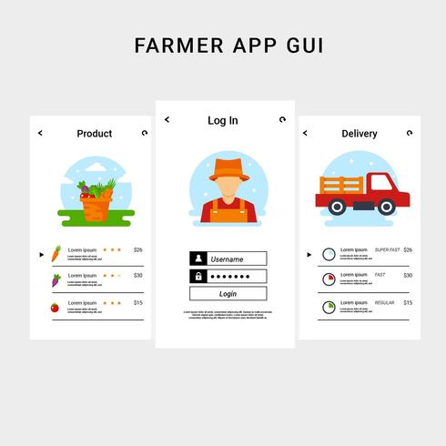Farmer App UI Template Vectoir vector