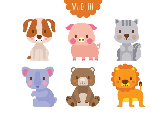 Set of cute illustration of wild animals vector