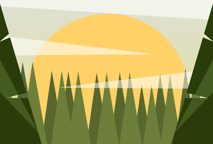 Clean and Simple Modern Abstract Geometric Forest Landscape in The Sunrise vector