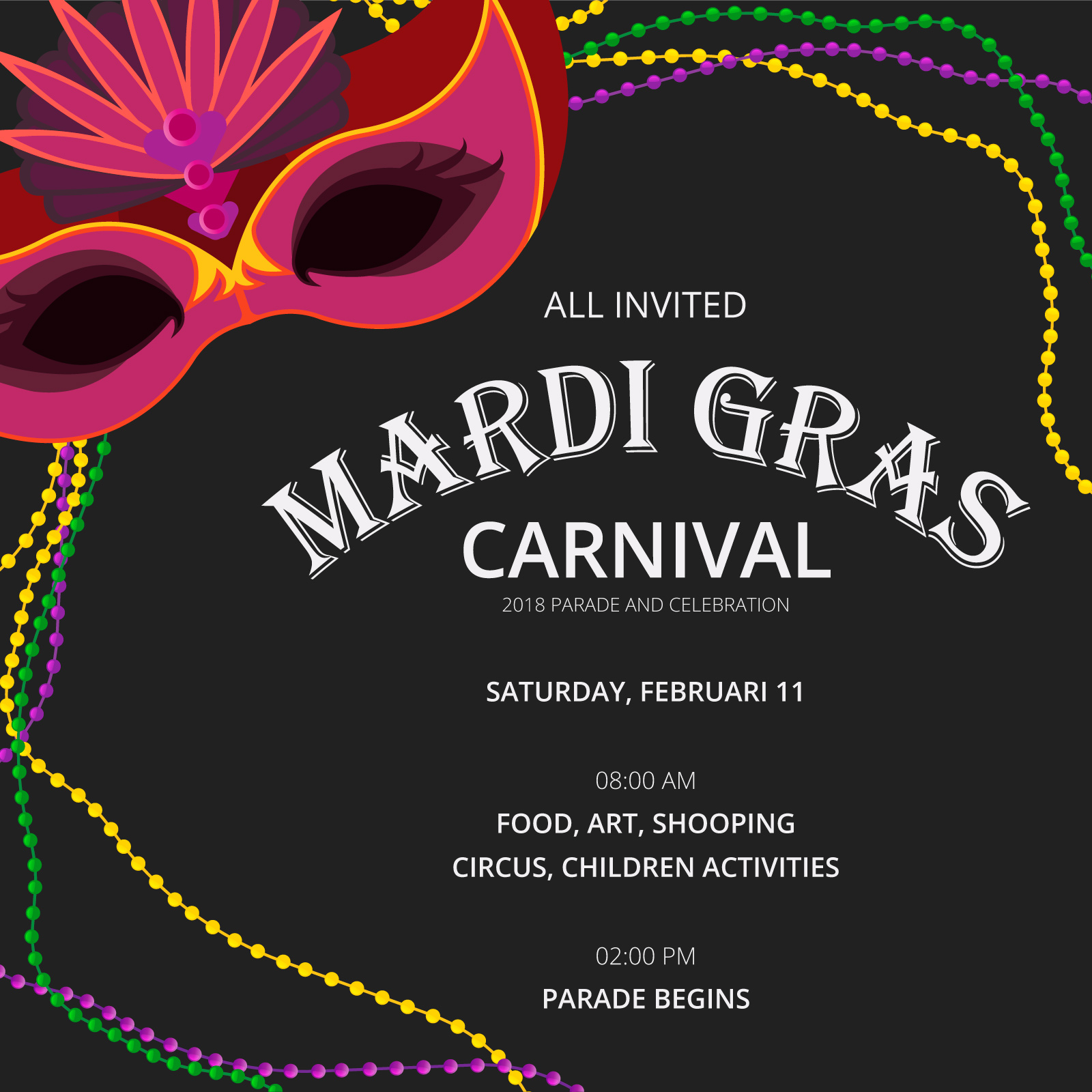 Mardi Gras Invitation Template Free