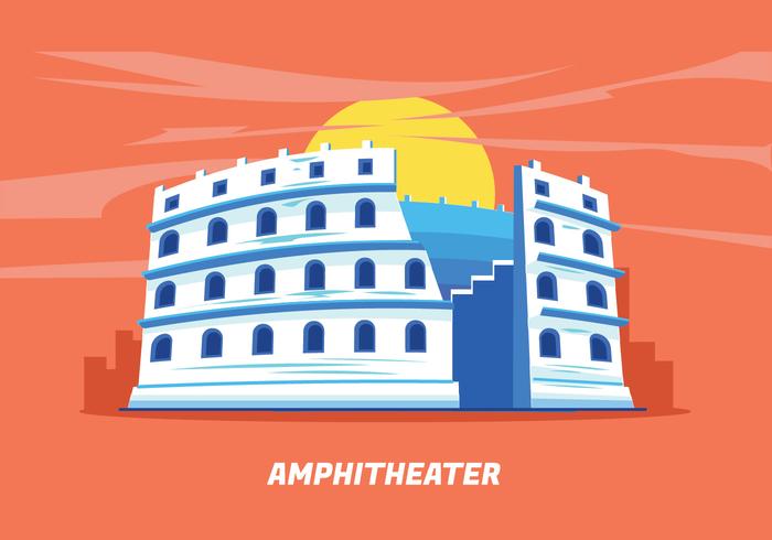 Ruina del anfiteatro Historia de la arquitectura antigua Ilustración del vector de la ciudad en perspectiva