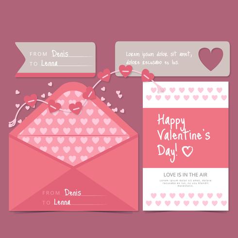 Tarjeta y sobre del vector del día de tarjeta del día de San Valentín