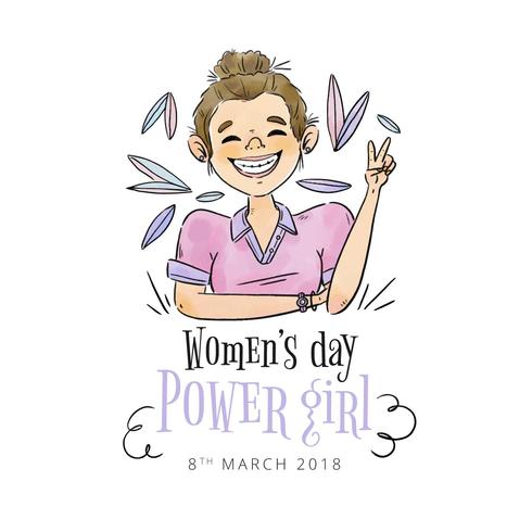 Cute Girl Smiling With Leaves Flying To Women's Day vector