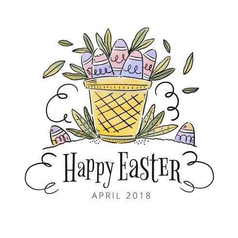 Cute basket With Eggs Inside To Easter Day vector