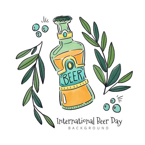 Beer bottle With Leaves And Bubbles  vector