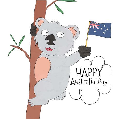 Koala lindo con bandera australiana vector