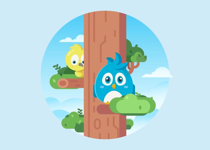 pájaros lindos en una ilustración del árbol vector