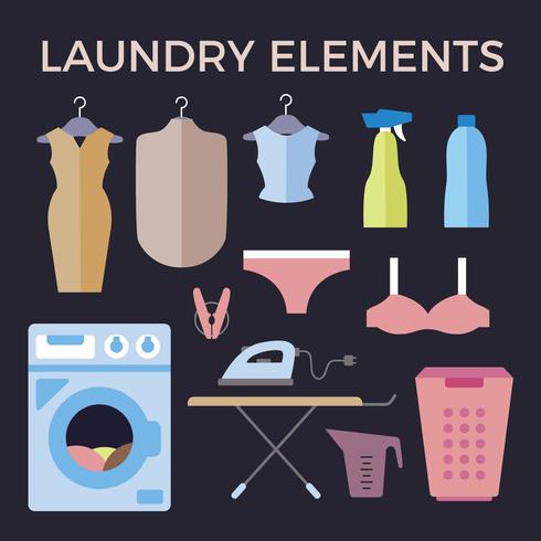 Flat Washing Machine and Laundry Vector