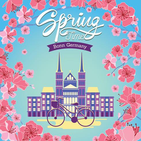 Cherry Blossom in the Old Town of Bonn at Spring Bright Day vector