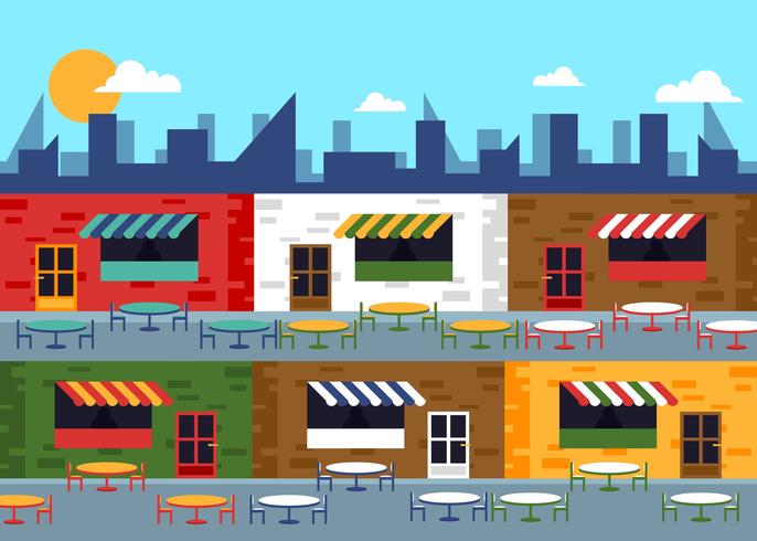 Food Court Commercial Center Flat Illustration Vector