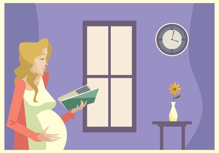 Young Pregnant Woman Reading a Book in Front of Window in the Afternoon Vector