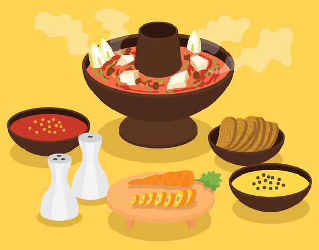 Ilustración de Hotpot + Ingredientes vector