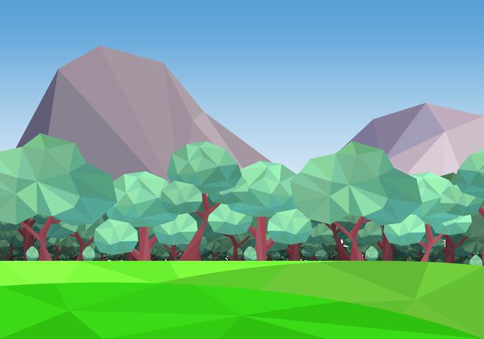 Bosque de Low Poly con ilustración de Vector de fondo de montaña