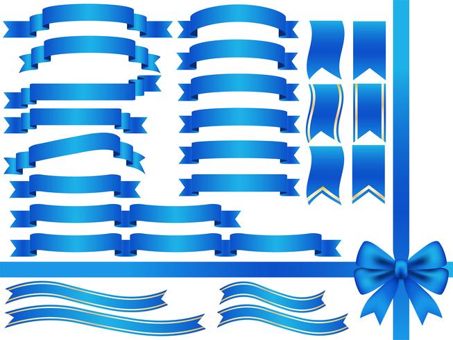 A set of assorted blue ribbons. vector