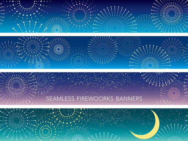A set of four seamless fireworks background. vector
