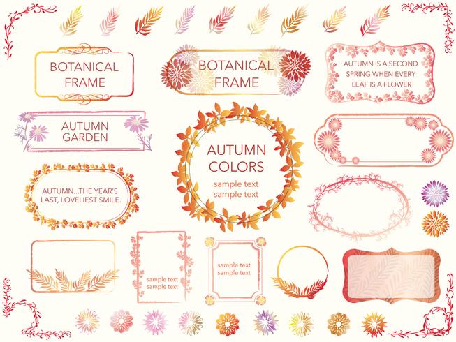 A set of assorted frames of flowers and plants in autumn colors.  vector