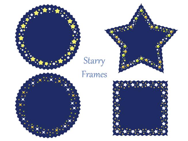 A set of four assorted frames with various star patterns. vector