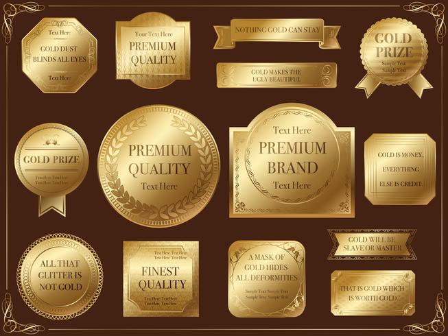 A set of assorted gold labels. vector