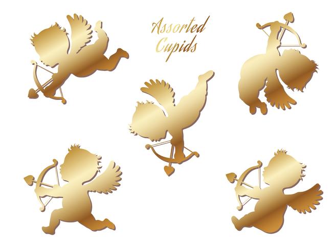 A set of assorted gold cupids. vector