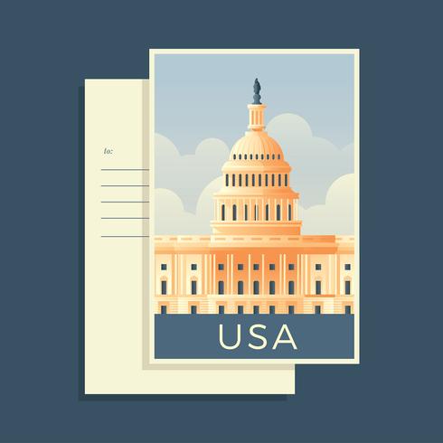 Capitol Building America Postcard Vector