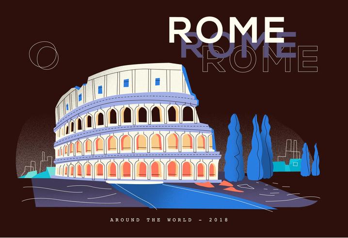 Postal del Coliseo en Roma Landmark Vector Flat Illustration