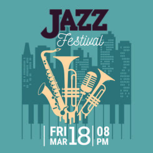 Poster for the Jazz Festival with Saxophone, Wind Instruments and a Microphone vector