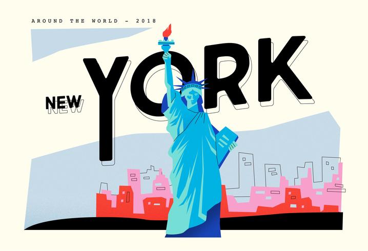 Postcard Liberty Landmark In New York Vector Flat Illustration