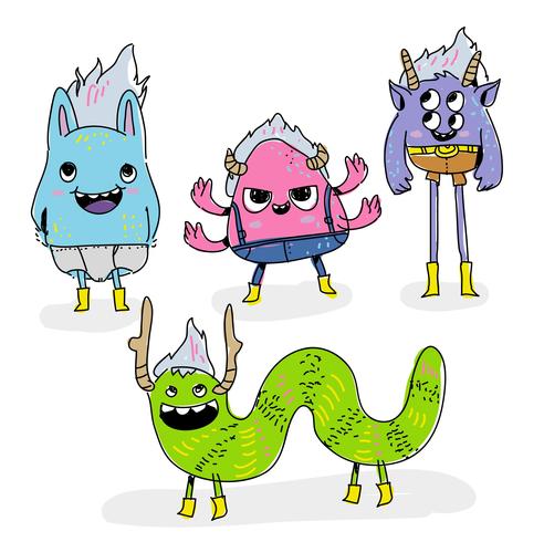 graciosos trolls monstruo personaje doodle ilustración vectorial vector