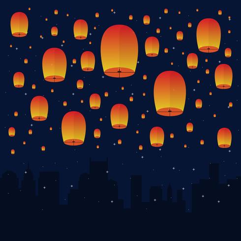Sky Lantern In The Night Sky Illustration vector