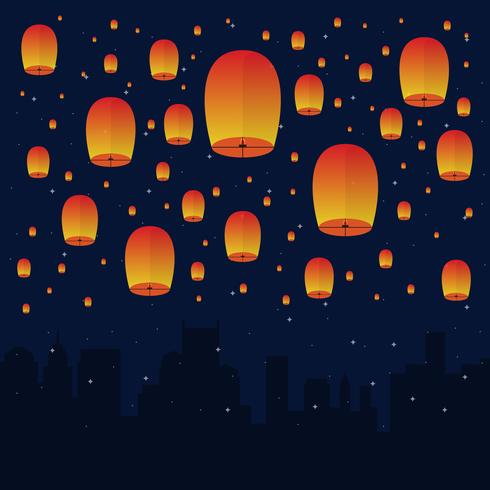 Cielo linterna en la ilustración de cielo nocturno vector