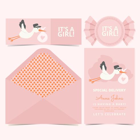 Vector Pink Baby Announcement Card