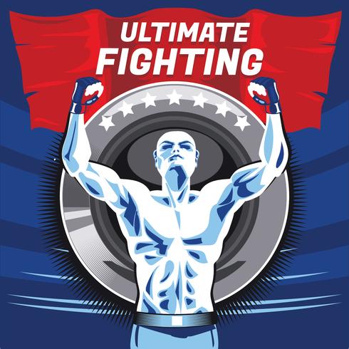El poderoso boxeador agresivo muestra sus músculos en Ultimate Fighting vector