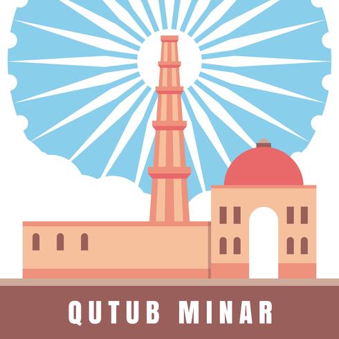 Indian Architecture Qutub Minar Illustration