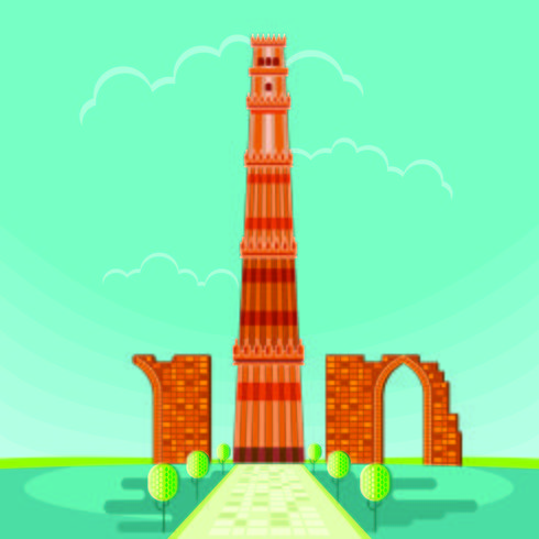 Vector illustration of Qutab Minar in Delhi