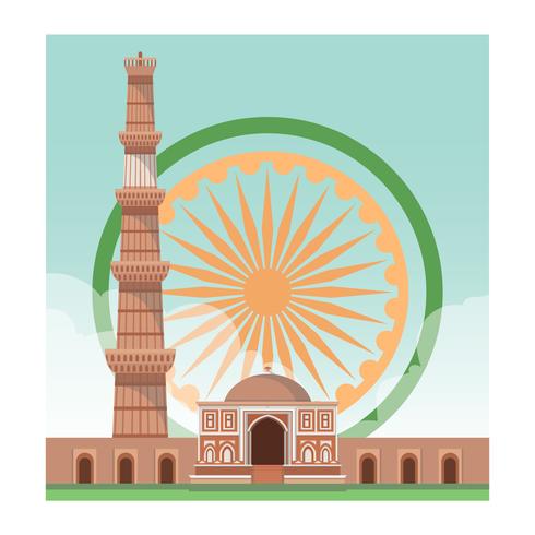 Qutub Minar India Landmark Vector Illustration