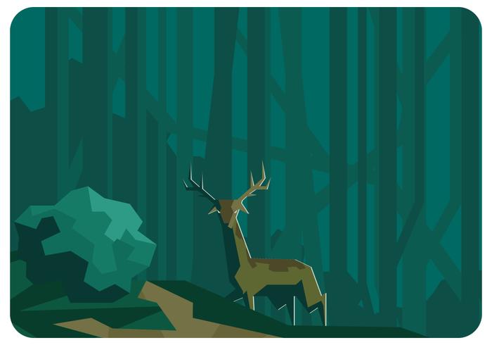 Low Poly Forest and Deer Vector