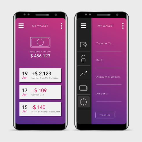 Una GUI de aplicaciones de banca móvil limpia y moderna vector