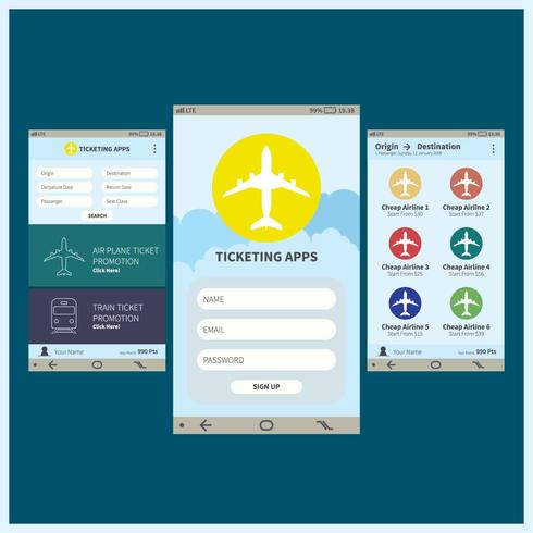 ticketing aplicaciones móviles gui ilustración vector