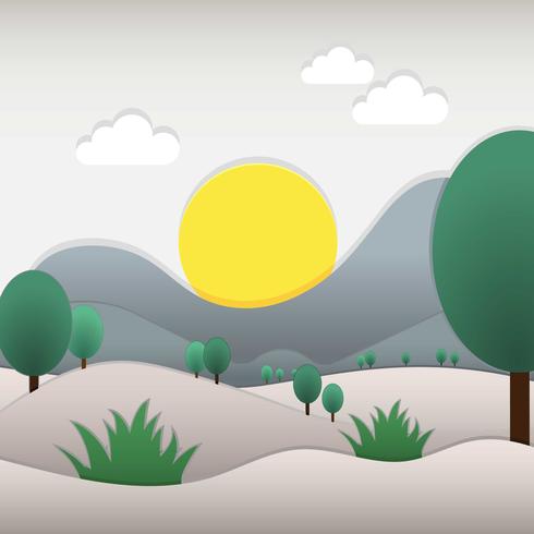 Paper Art Landscape With White Theme illustration vector