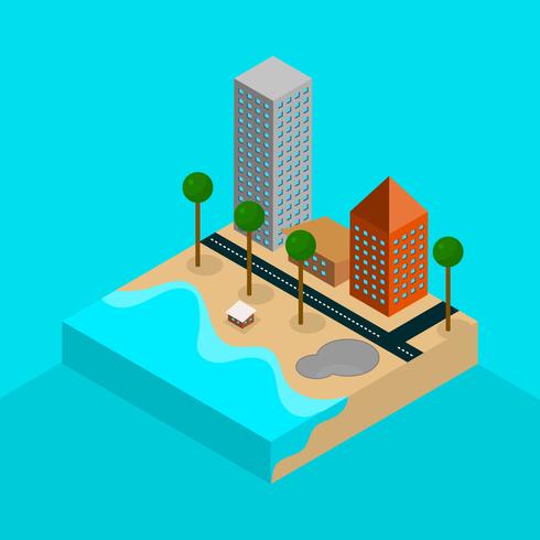 Flat Isometric Venice Beach Vector Illustration