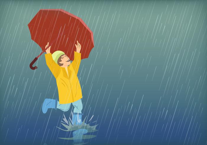 Kids Playing In Rain vector